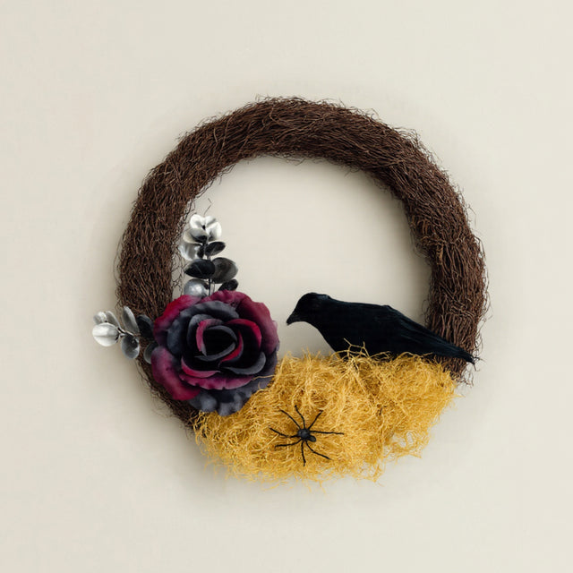 Halloween Rose Branches Crow Door Hanging Wreath 080824
