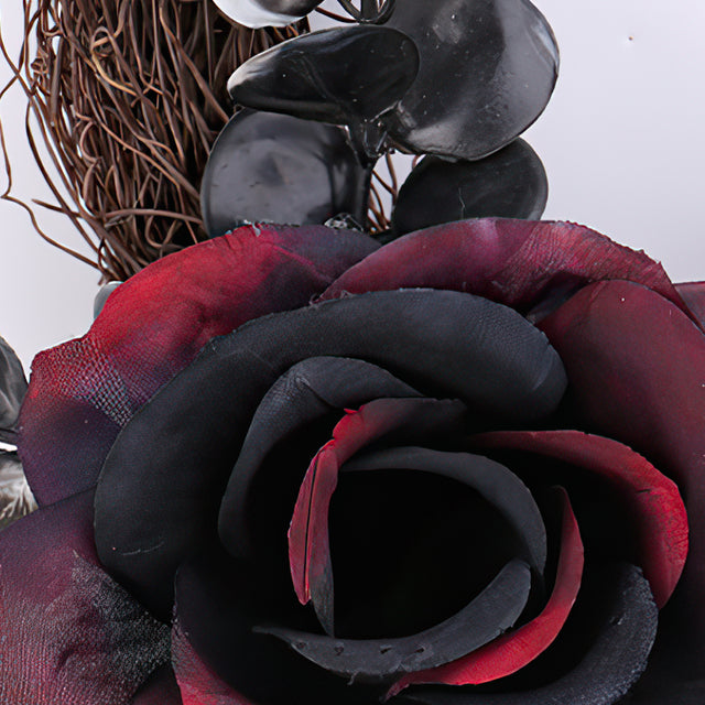 Halloween Rose Branches Crow Door Hanging Wreath Details 1 080824