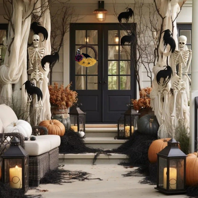 Halloween Rose Branches Crow Door Hanging Wreath On The Black Door 080824