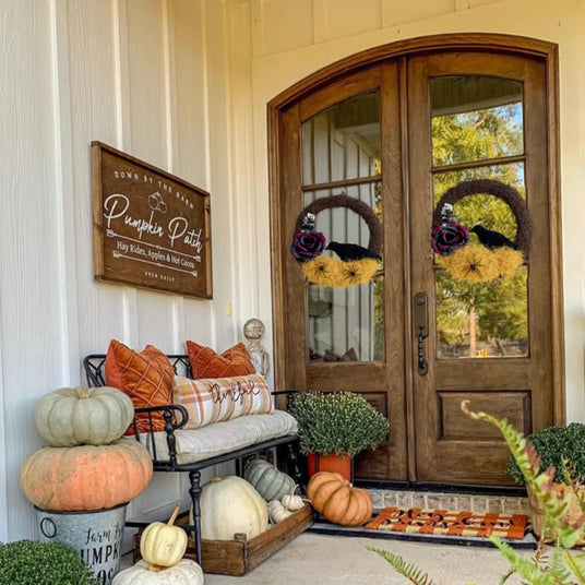 Halloween Rose Branches Crow Door Hanging Wreath On The Brown Door 080824