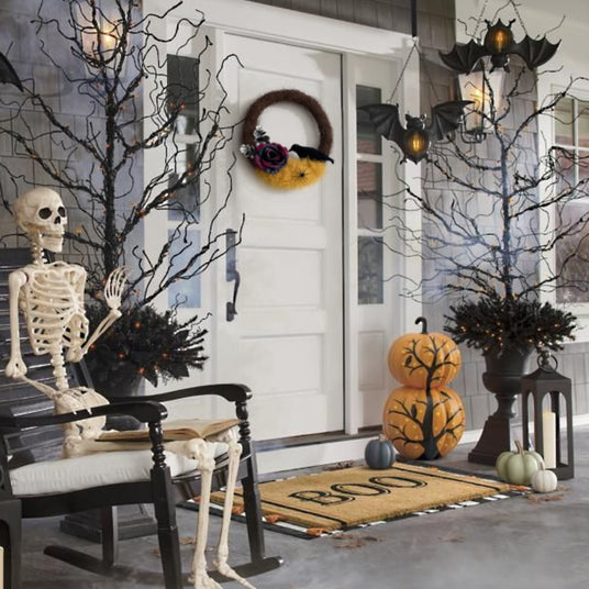 Halloween Rose Branches Crow Door Hanging Wreath On The White Door 080824