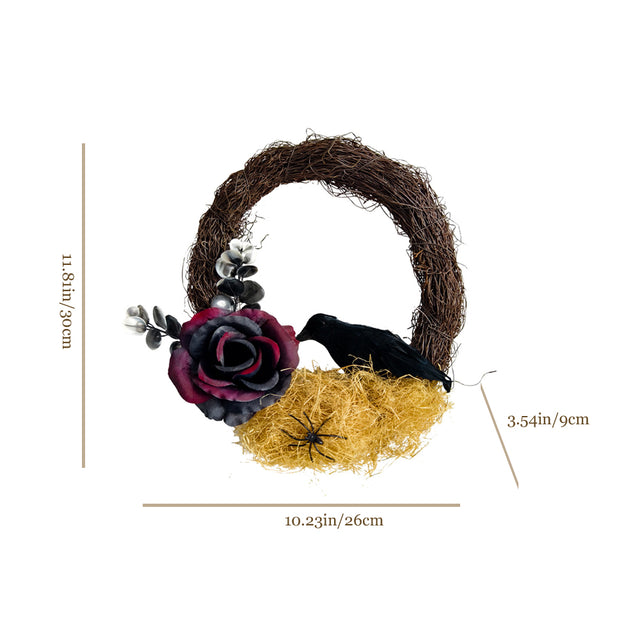 Halloween Rose Branches Crow Door Hanging Wreath Size Chart 080824