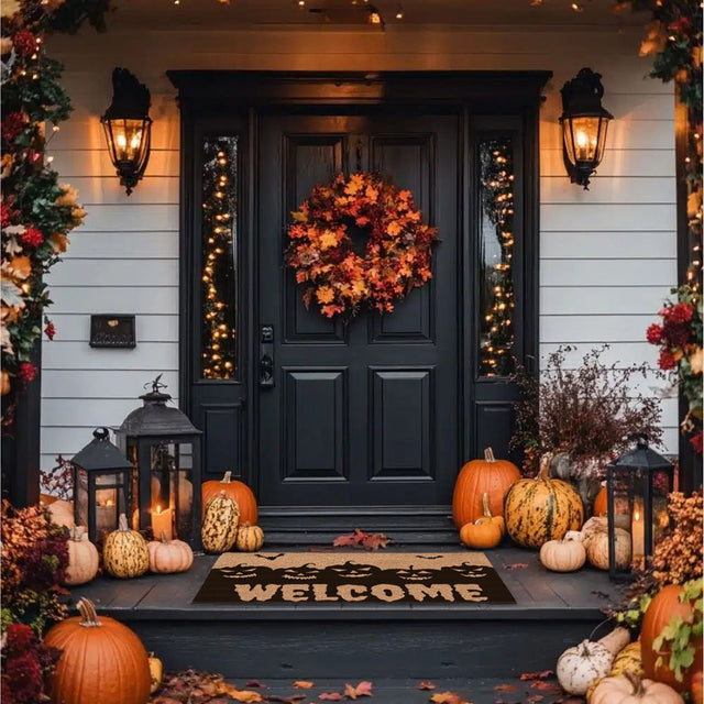 Halloween spooky welcome door mat as decor