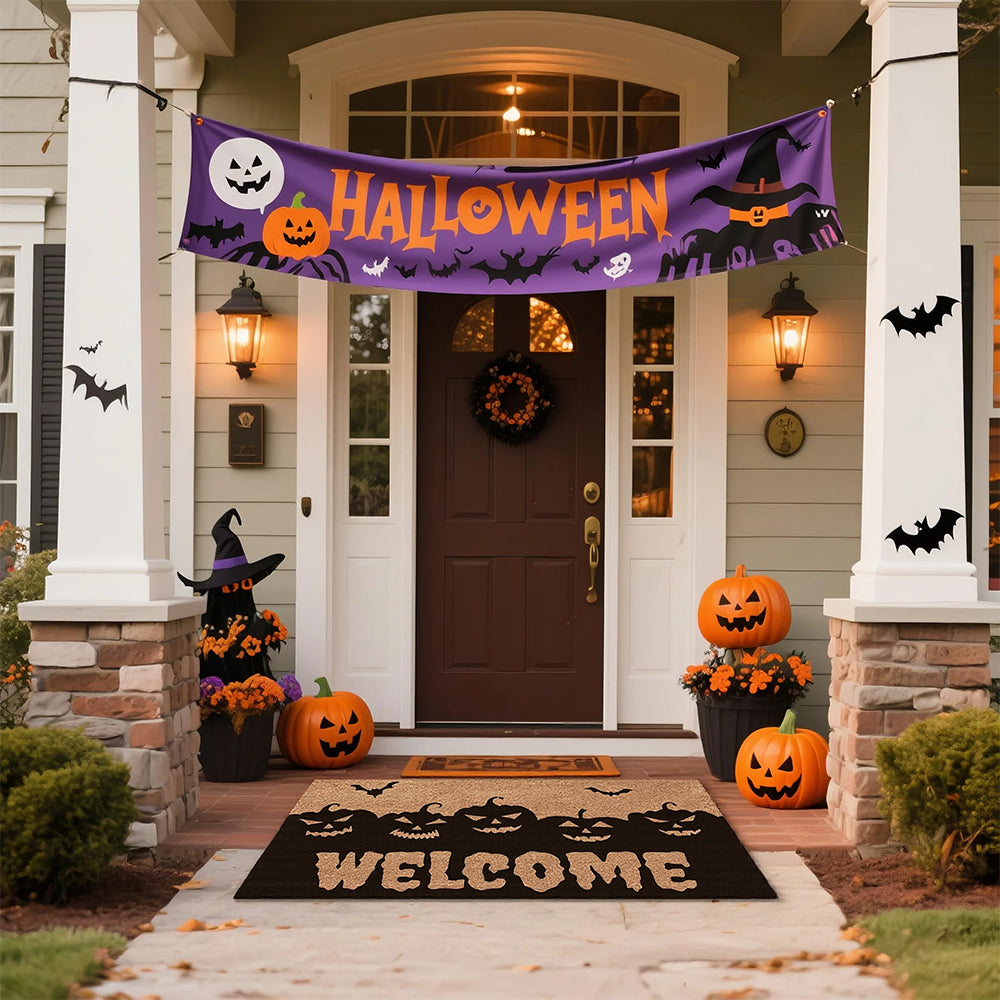 Halloween spooky welcome door mat as decor