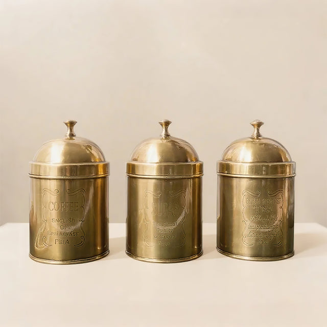 Hand Made Brass Carved Storage Jars Set 081336