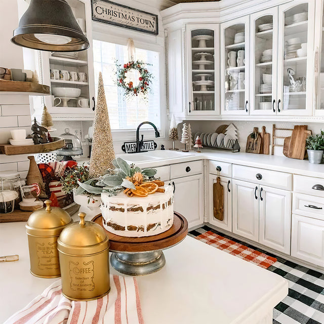 Hand Made Brass Carved Storage Jars Set On The Kitchen Island 081336