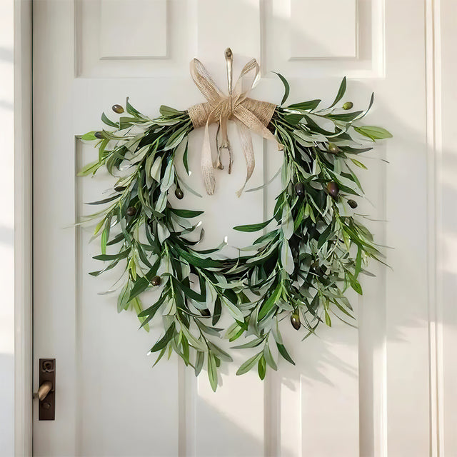 Hand Made Christmas Olive Branch Faux Wreath 081342