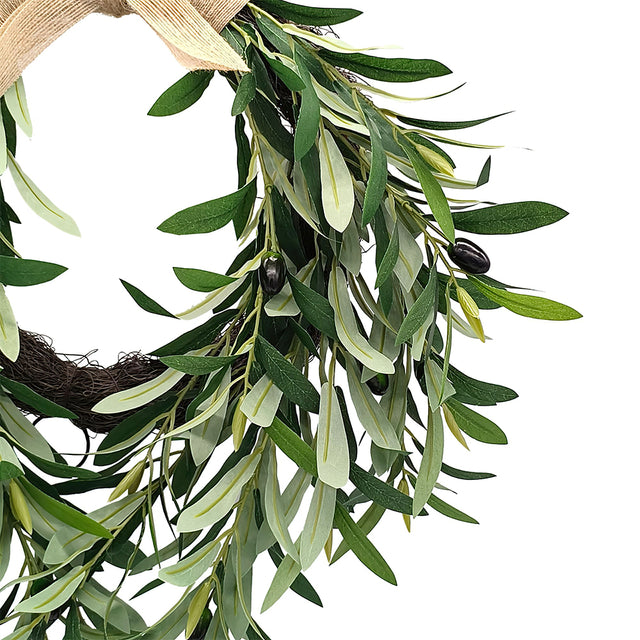 Hand Made Christmas Olive Branch Faux Wreath Details 1 081342