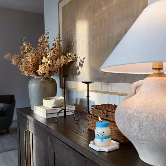 Handcrafted Snowman Aromatherapy Candle Besides The Table Lamps 090521