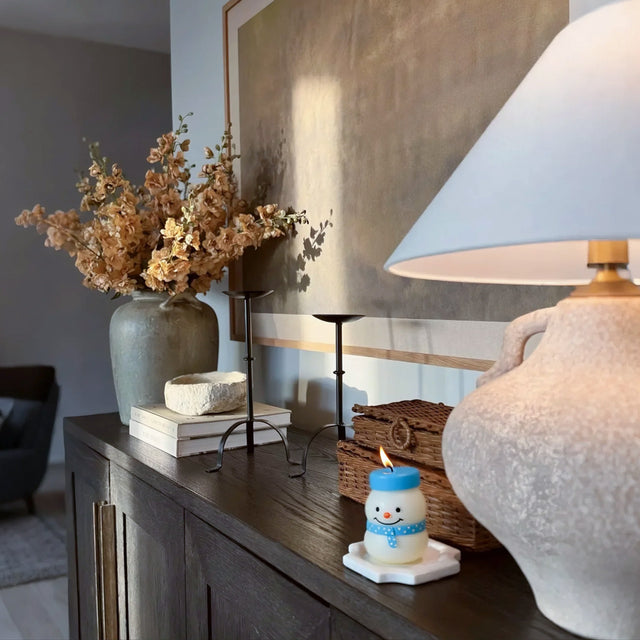 Handcrafted Snowman Aromatherapy Candle Besides The Table Lamps 090521