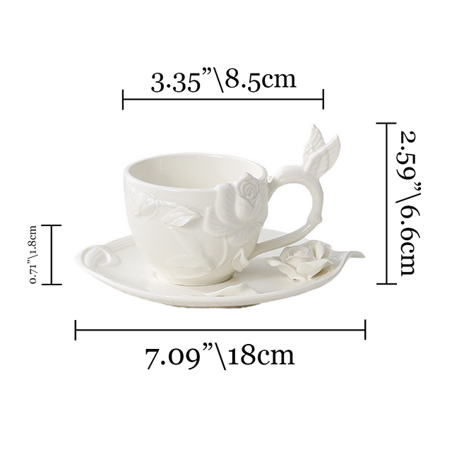 Handmade Ceramic Floral Teacup and Saucer Set sizechart