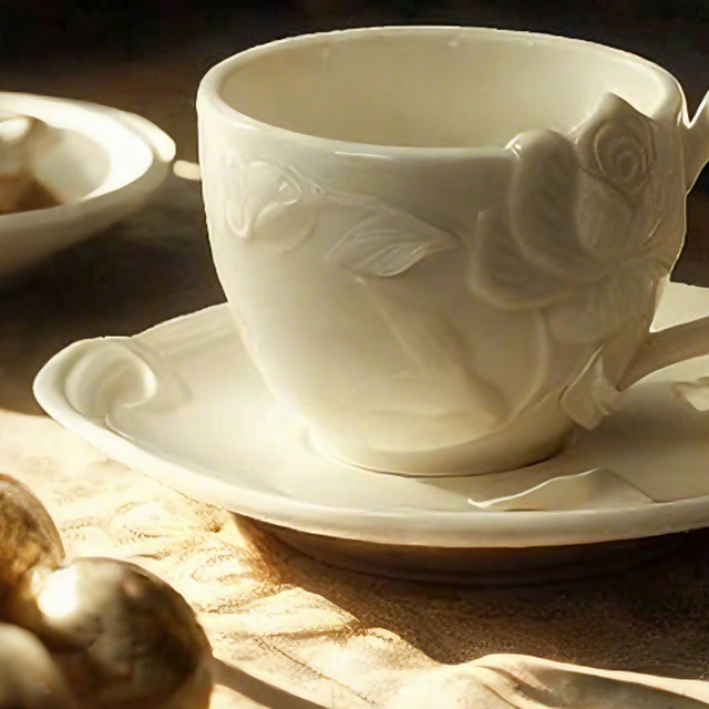 Handmade Ceramic Floral Teacup and Saucer Set details