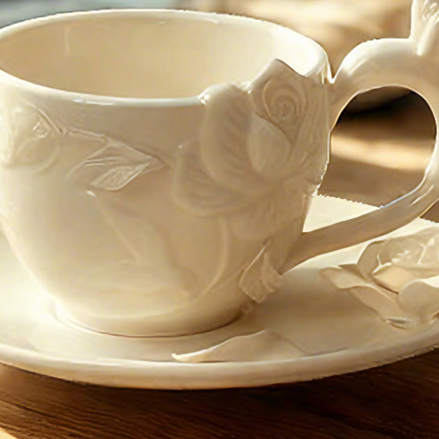 Handmade Ceramic Floral Teacup and Saucer Set details