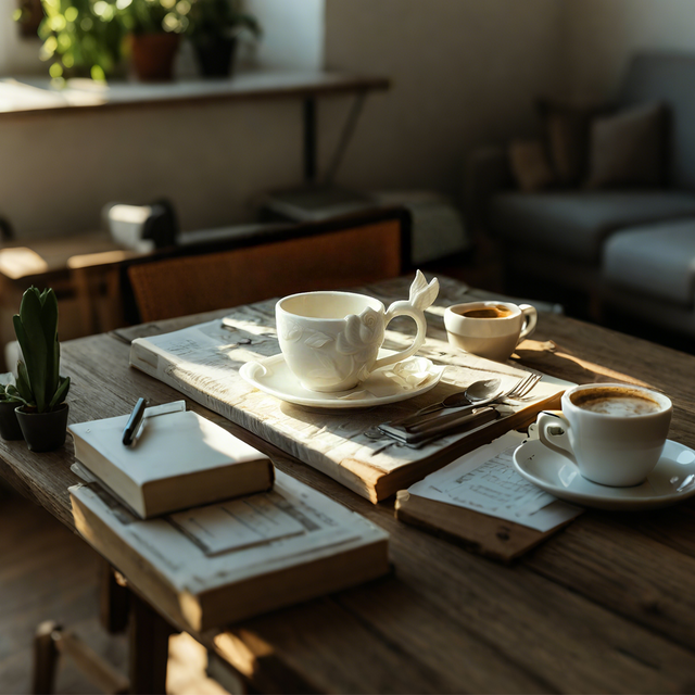 Handmade Ceramic Floral Teacup and Saucer Set on the table