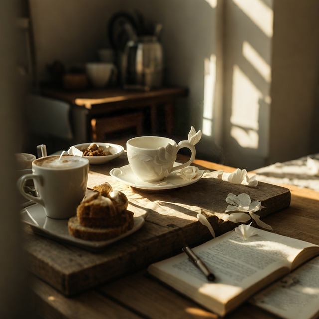 Handmade Ceramic Floral Teacup and Saucer Set on the table