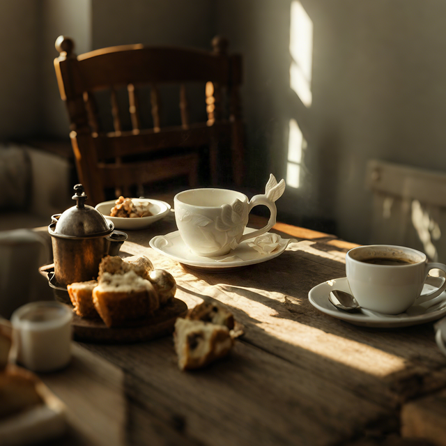 Handmade Ceramic Floral Teacup and Saucer Set on the table