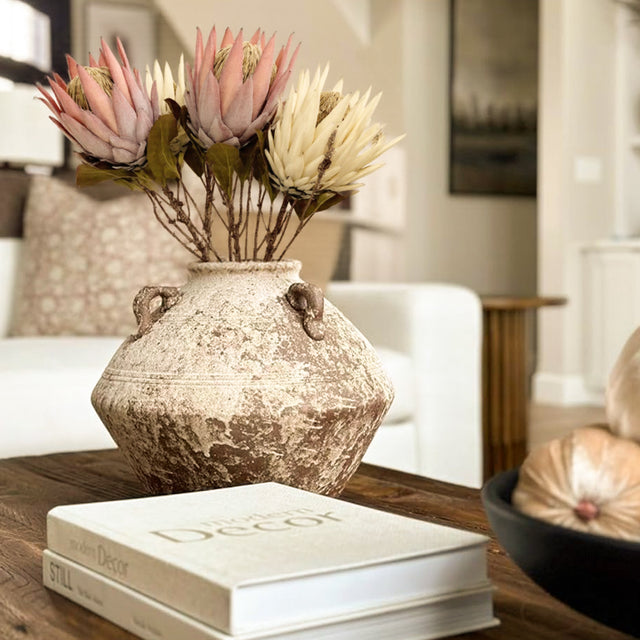 Handmade Decorative Faux Protea Cynaroides Flower Decor In The Clay Pot 090942