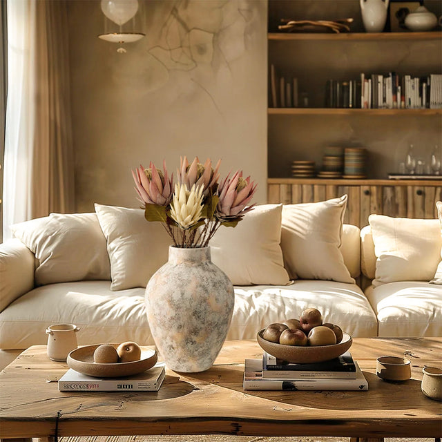 Handmade Decorative Faux Protea Cynaroides Flower Decor In The Vase With A Mottled Texture 090942