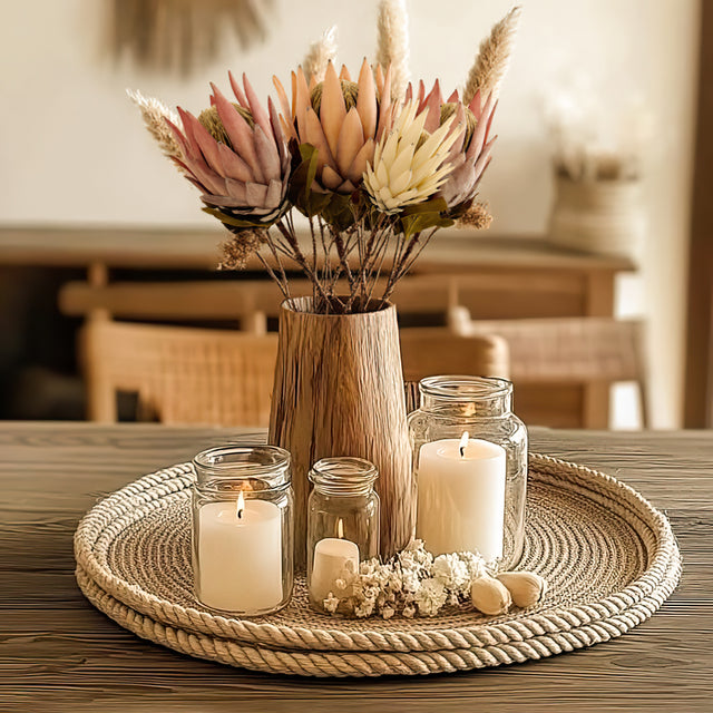 Handmade Decorative Faux Protea Cynaroides Flower Decor In The Wooden Vase 090942