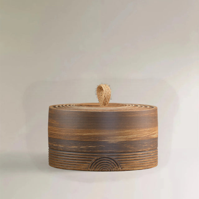 Handmade Stoneware Tea Caddy Storage Canister with Lid and Rope Handle