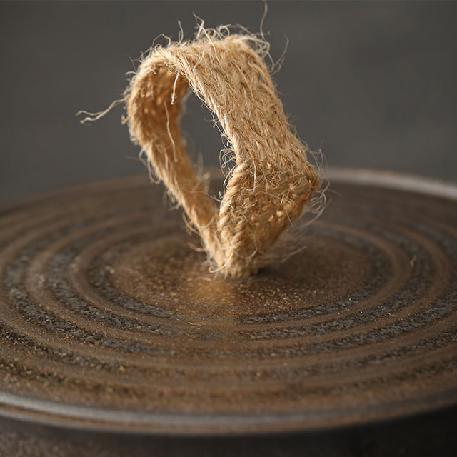 Handmade Stoneware Tea Caddy Storage Canister with Lid and Rope Handle Detail