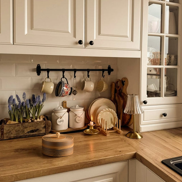 Handmade Stoneware Tea Caddy Storage Canister with Lid and Rope Handle in the Kitchen