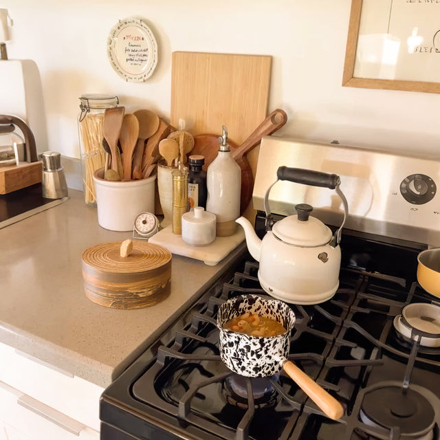 Handmade Stoneware Tea Caddy Storage Canister with Lid and Rope Handle on the Table