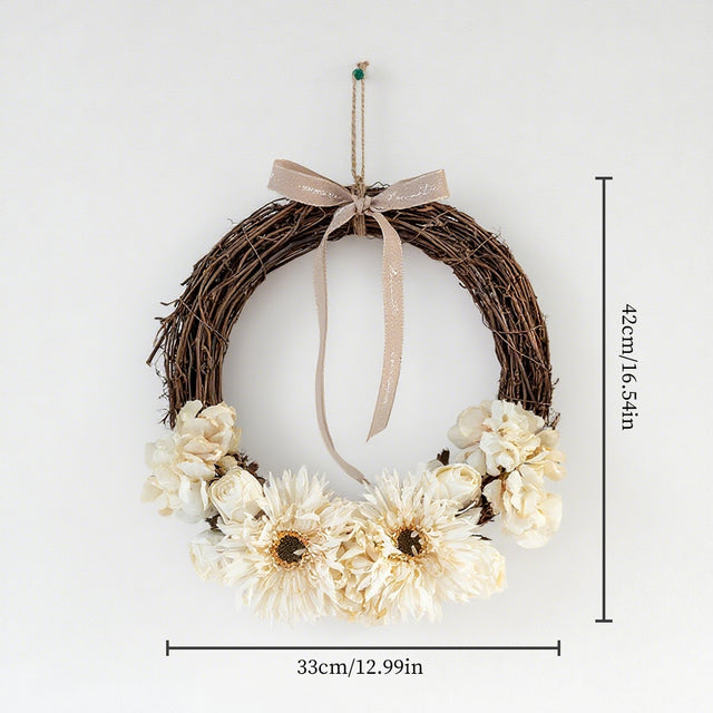Handmade Vine Woven Flower Faux Wreath Size Chart