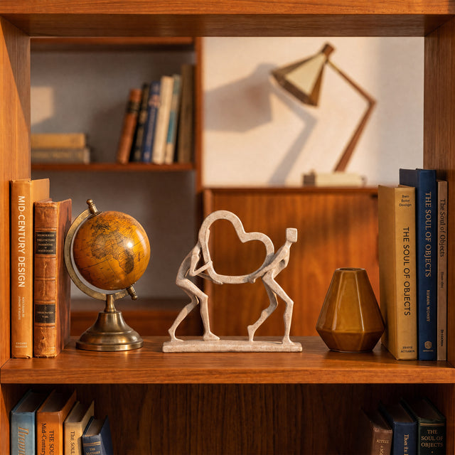Heart Sculpture On Wooden Bookshelf