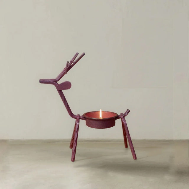 Iron Metal Deer-Shaped Candle Holder Standing Ornament 090515