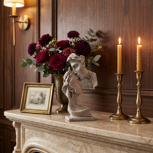 Kissing Couple Sculpture On Marble Mantel