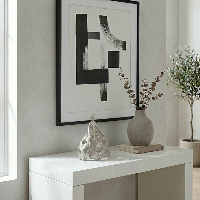 Lady statue on minimalist wall side table