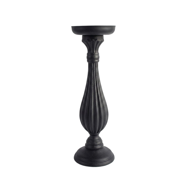 Large Black Fluted Wooden Candle Holder