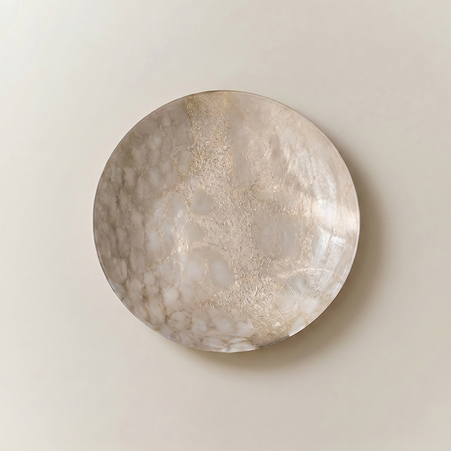 Decorative Glass Plate with Gold Foil Texture — Amber Pearl Finish, Concave Catchall Dish for Wall Art, Mantel & Shelf Display, Modern Organic Home Décor