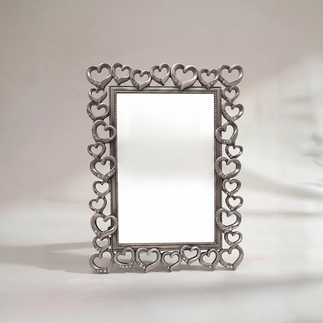 Heart Picture Frame, Silver Metal Photo Frame with Crystal Accents – Openwork Tabletop Decor