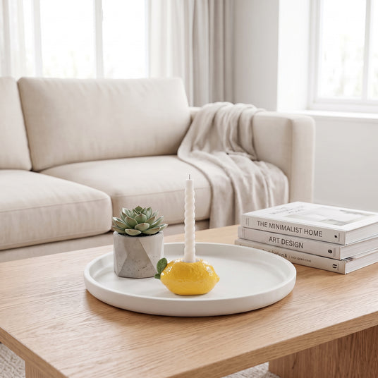Lemon Candle Holder On Minimalist Coffee Table
