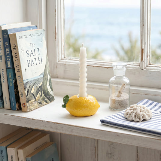 Lemon Candle Holder On Seaside Windowsill