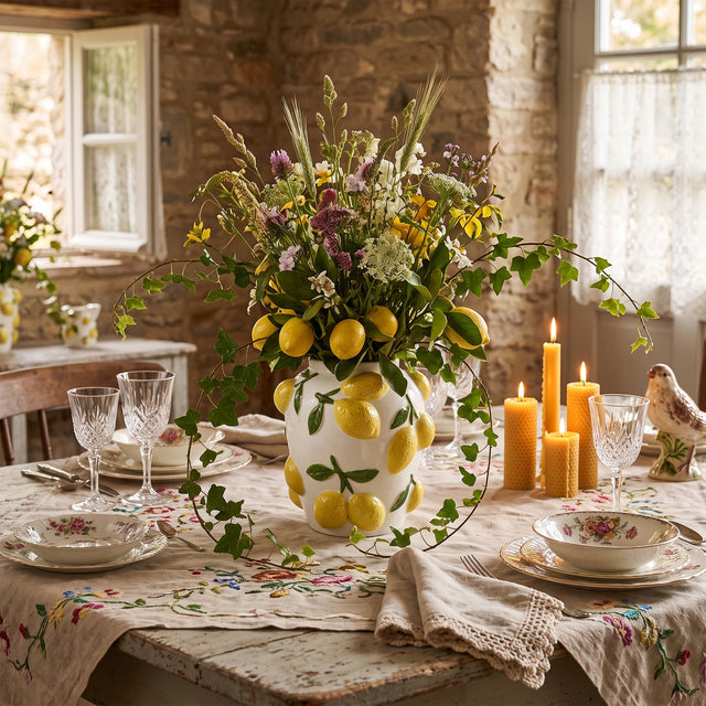 Lemon Vase With Rustic Wildflower Arrangement