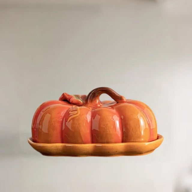 Light Luxury Pumpkin Shaped Ceramic Plate Butter Dish 081112