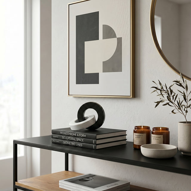 Geometric Marble Sculpture — Circle & Square Interlock Décor Object