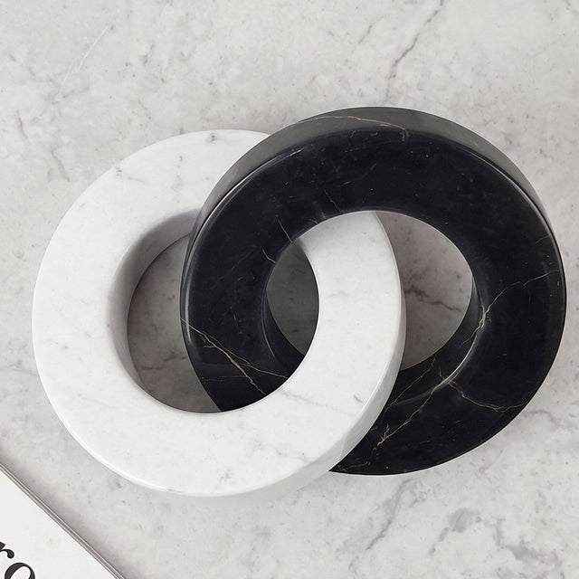 Geometric Marble Sculpture — Circle & Square Interlock Décor Object