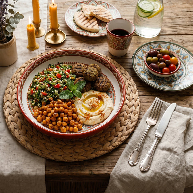 Mediterranean feast on wooden able