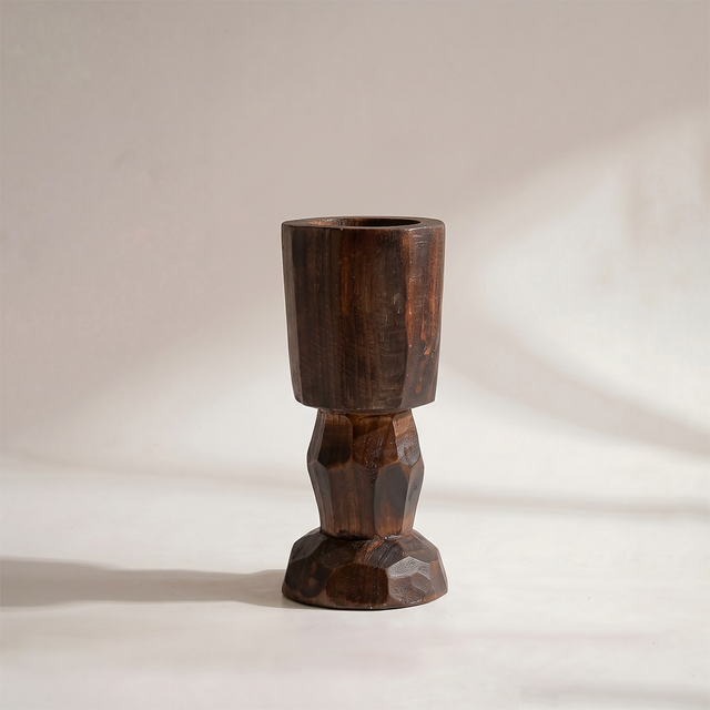 Medium Faceted Wood Pillar Candle Holder