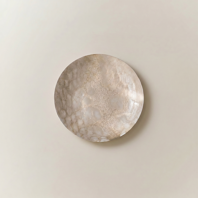 Decorative Glass Plate with Gold Foil Texture — Amber Pearl Finish, Concave Catchall Dish for Wall Art, Mantel & Shelf Display, Modern Organic Home Décor