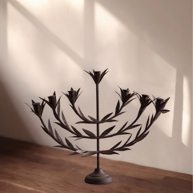 Metal Tabletop Olive Branches Candelabra on the table