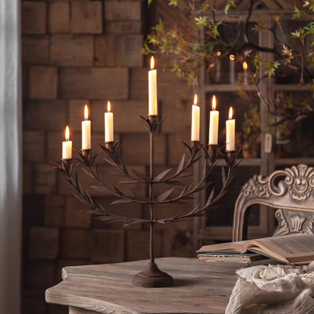 Metal Tabletop Olive Branches Candelabra on the table