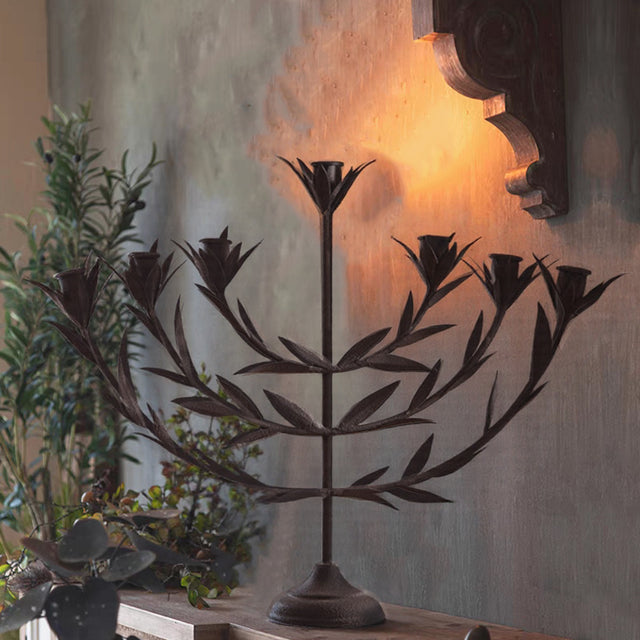 Metal Tabletop Olive Branches Candelabra on the table
