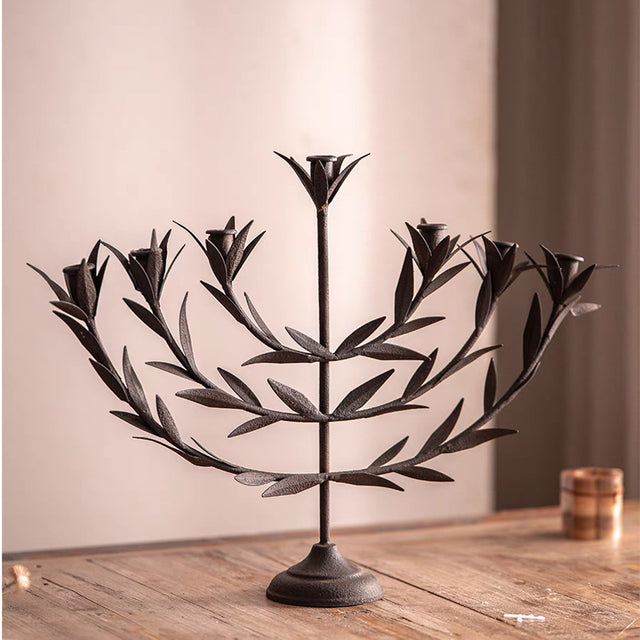Metal Tabletop Olive Branches Candelabra on the table