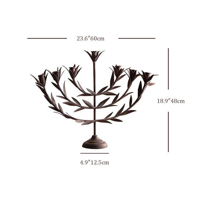 Metal Tabletop Olive Branches Candelabra sizechart