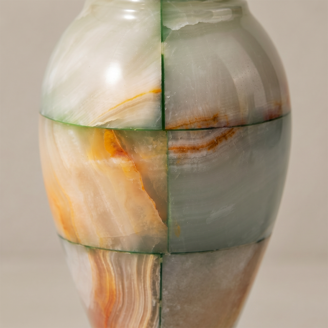 Mid body green orange stone vein texture detail